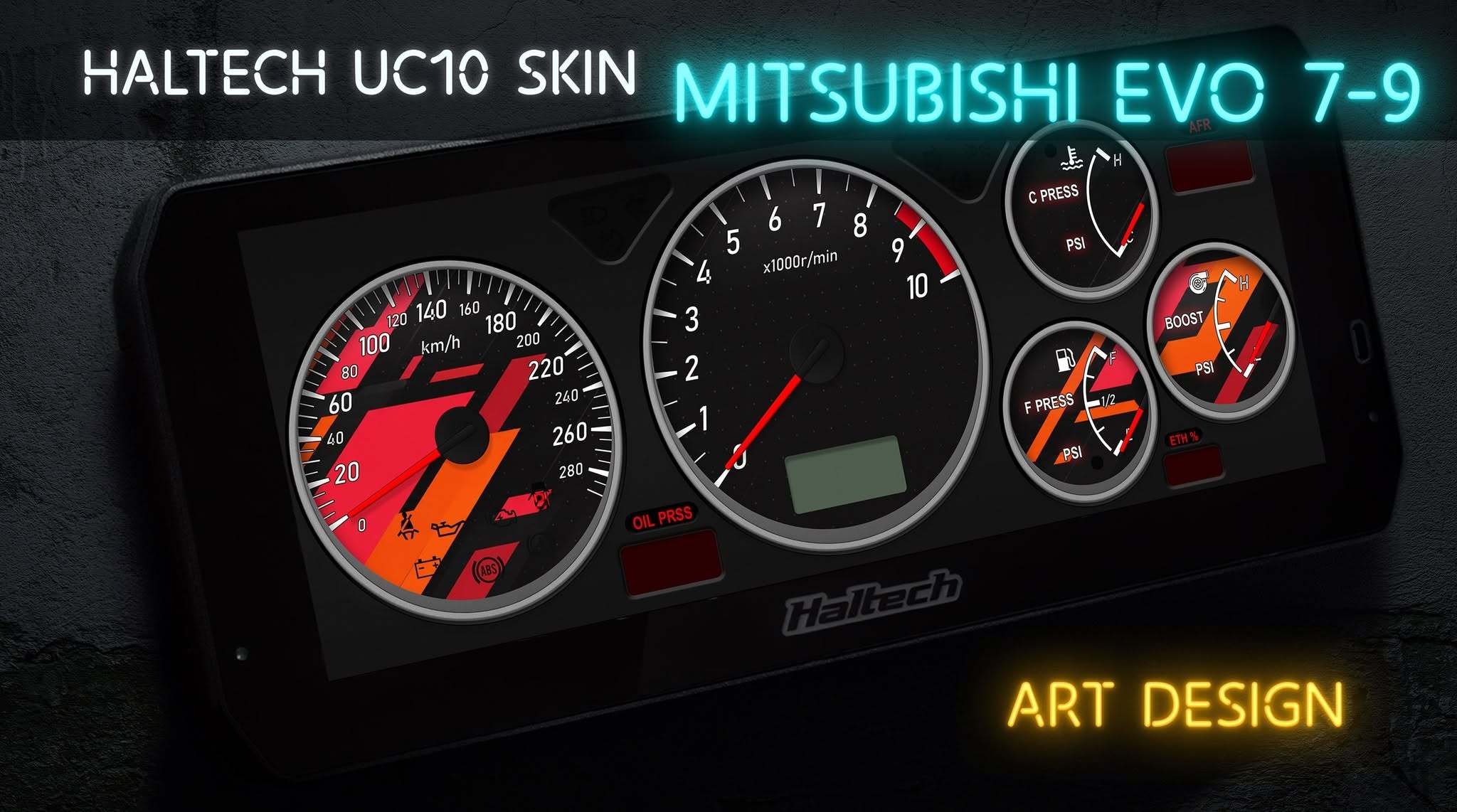 haltech-uc10-digital-dash-skin-mitsubishi-evo-7-9-orange-art-design