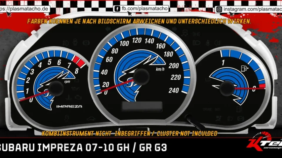 Subaru Impreza 2007-2011 G3 GH GR Tachoscheiben Gauge-Faces